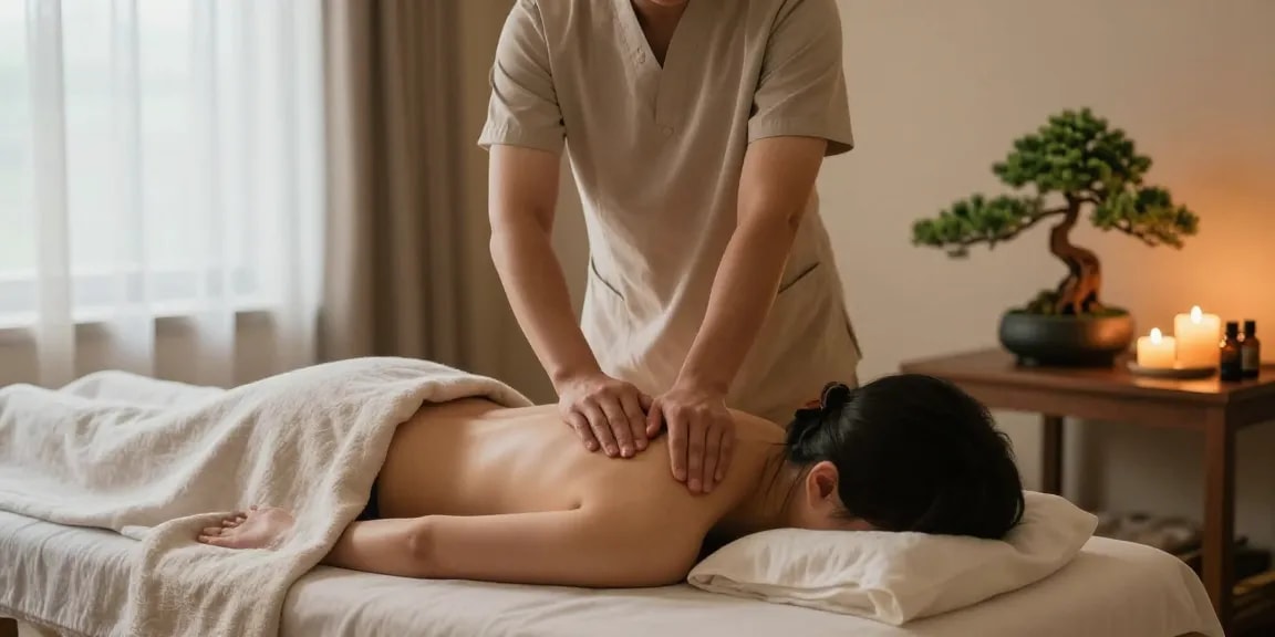 Relaxing 강동구출장안마 scene with skilled therapist massaging client in a serene environment, enhancing wellness.
