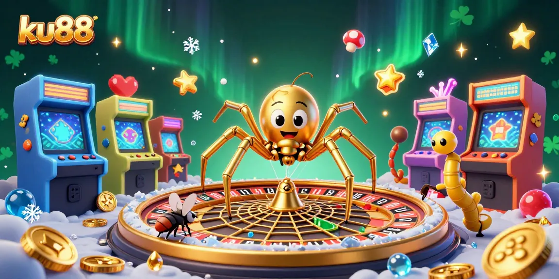 Experience thrilling bets at ku88 with a golden roulette wheel and lively casino elements.