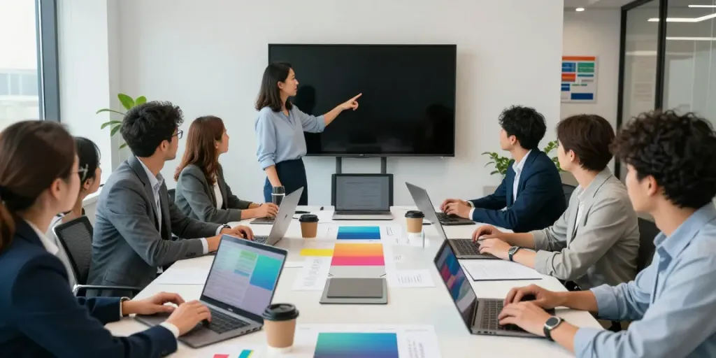 Team collaborating on resource management strategies in a modern office.