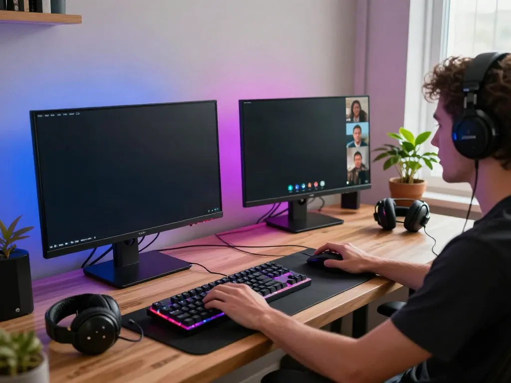 Engaged gamer enjoying 11bet games in a modern home office setup.