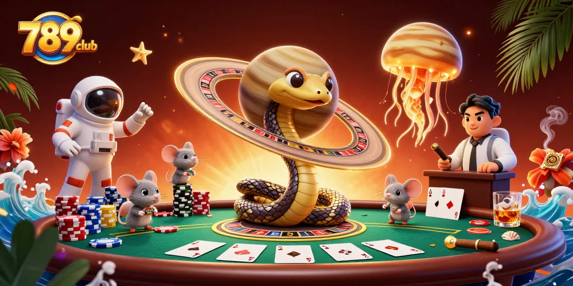 Bet on a vibrant scene at 789club, featuring colorful poker chips and a roulette wheel in motion.